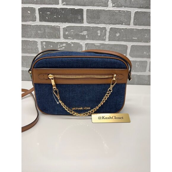 Michael Kors crossbody large chain zip purse messenger bag indigo - Picture 4 of 10